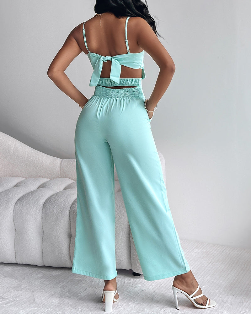 Floral Pattern Hollow Out Pocket Design Jumpsuit