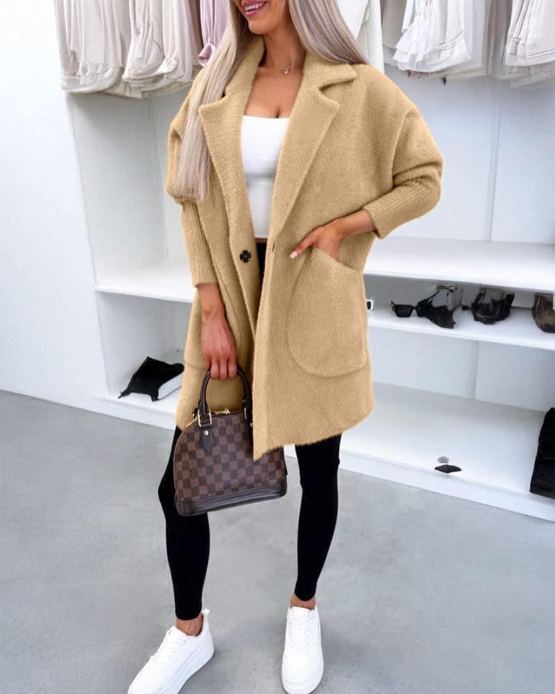 Turn-down Collar Long Sleeve Casual Button Coat with Pockets