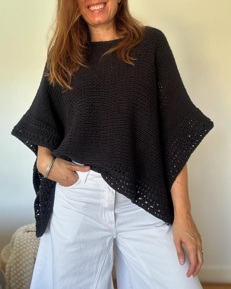 Solid Batwing Sleeve Hollow Out Crochet Pattern Top Casual Cover Up