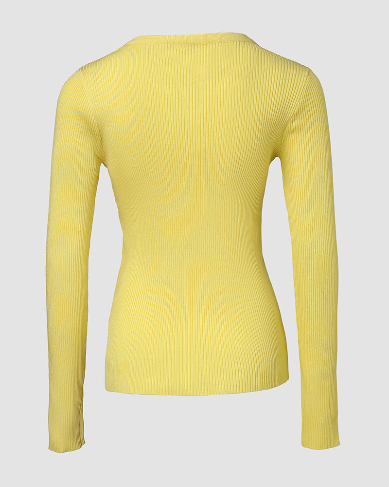 Crewneck Half Zipper Flap Detail Knit Sweater Long Sleeve Slim Fit Ribbed Pullover Top