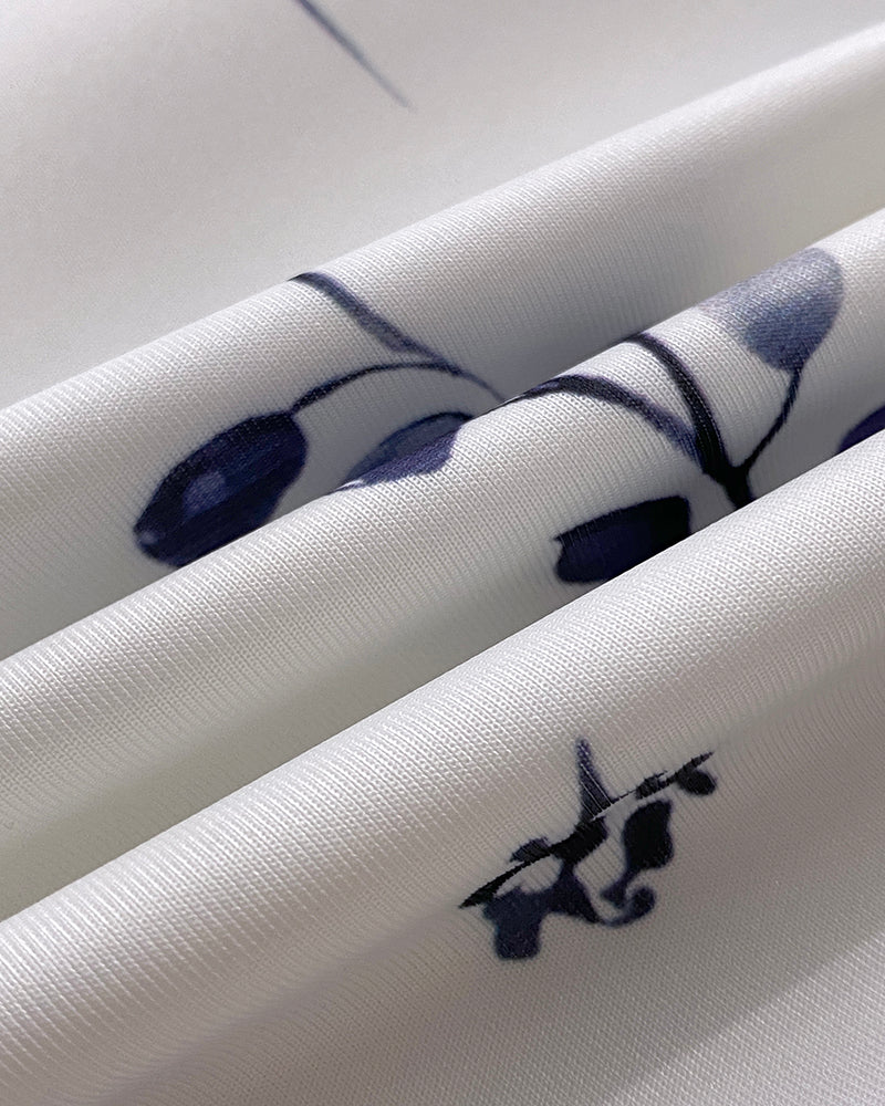 Plants Print Long Sleeve Casual Zipper Baseball Coat