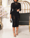 Mock Neck Long Sleeve Hollow Out Bodycon Dress Sexy Party Dress