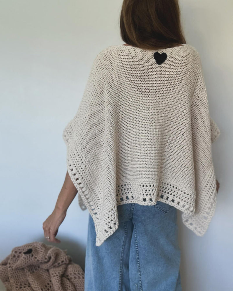 Solid Batwing Sleeve Hollow Out Crochet Pattern Top Casual Cover Up