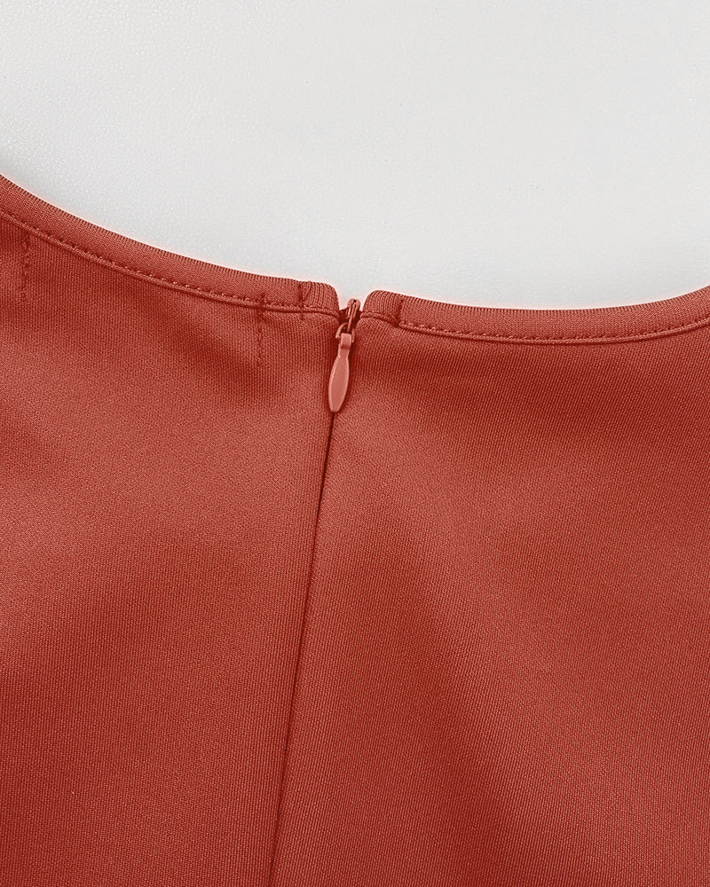 Golden Button Decor Long Sleeve Seam Front Overalls Casual Zipper Back Faux Two-Piece Commuting Jumpsuit