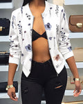 Plants Print Long Sleeve Casual Zipper Baseball Coat