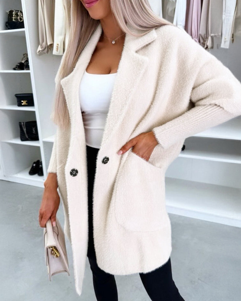 Turn-down Collar Long Sleeve Casual Button Coat with Pockets