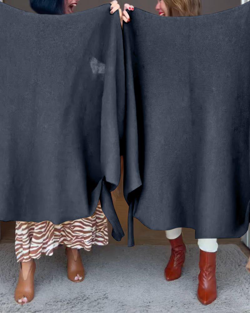 Tassel Design Long Sleeve Slit Cardigan Fashion Versatile Warm Cape Shawl