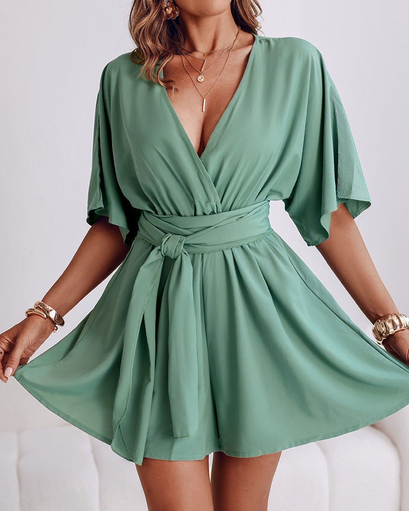 V-Neck Half Sleeve Tied Detail Romper