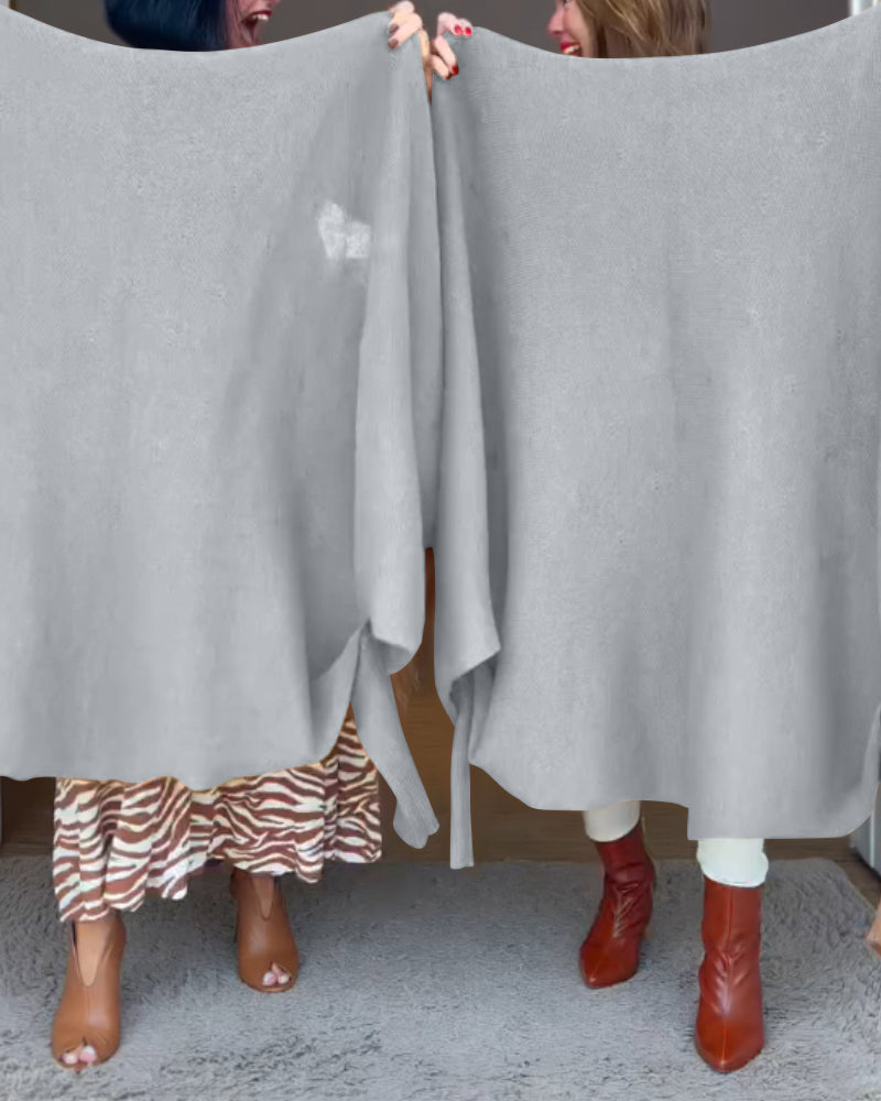 Tassel Design Long Sleeve Slit Cardigan Fashion Versatile Warm Cape Shawl