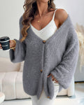 V-Neck Single Breasted Fuzzy Cardigan Casual Minimalist Sweater Coat