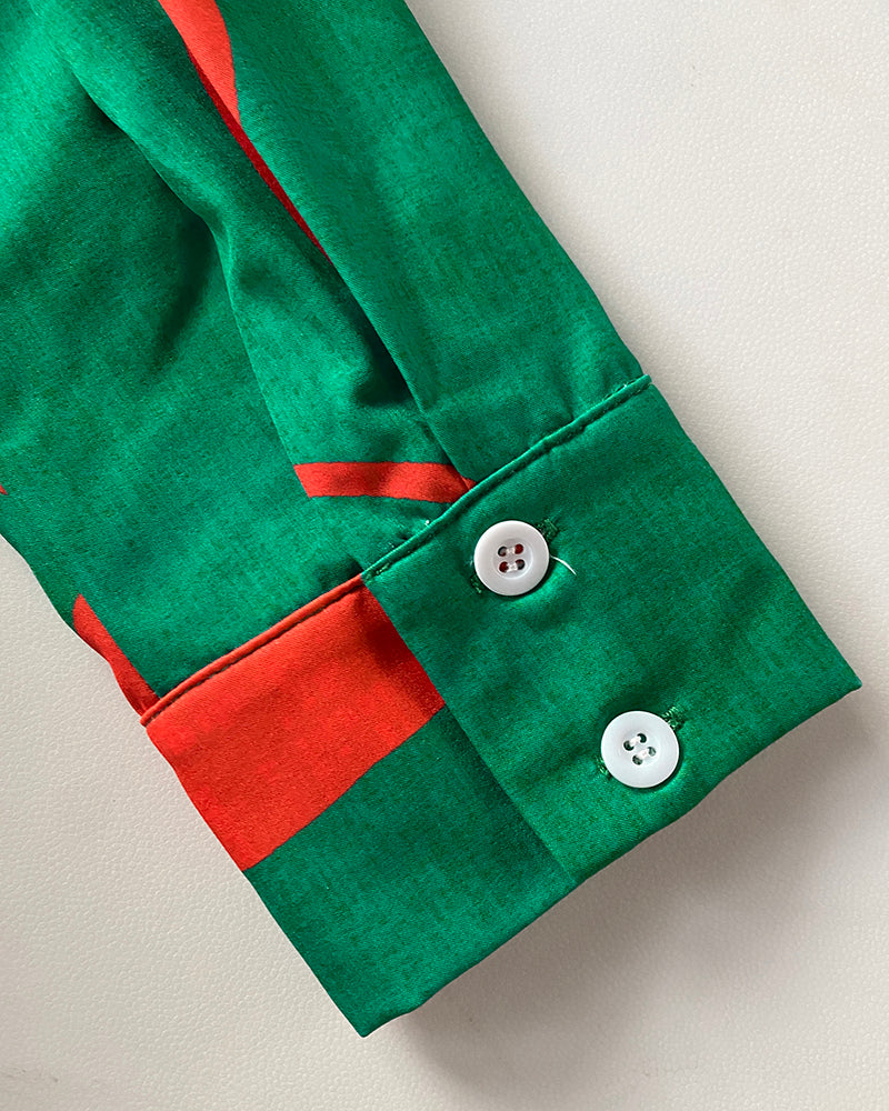 Abstract Print Turn-down Collar Tied Detail Ruched Dress Casual Wrap Front Vacation Dress