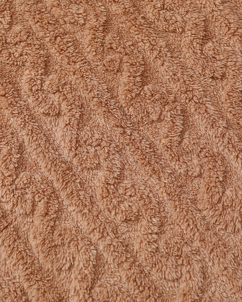 Cable Textured Lapel Neck Button Front Pocket Design Thermal Teddy Coat