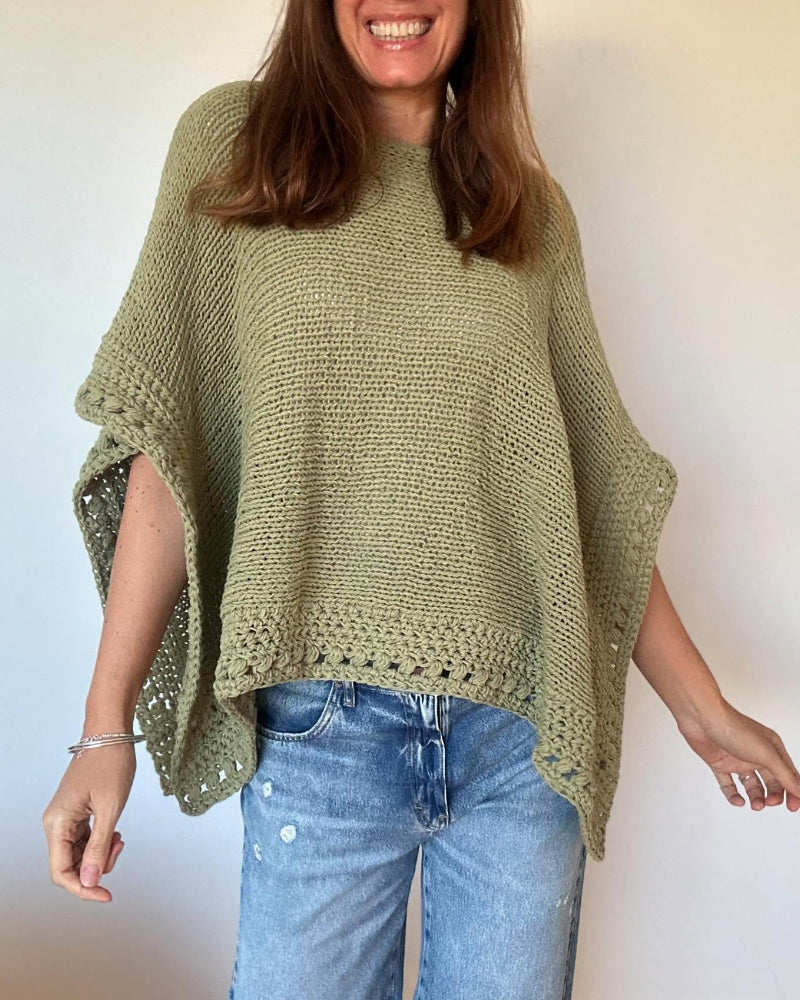 Solid Batwing Sleeve Hollow Out Crochet Pattern Top Casual Cover Up