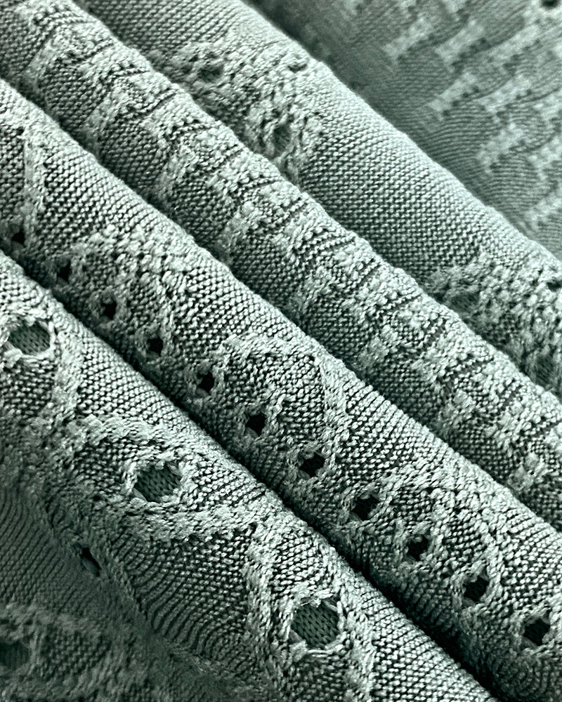 U-Neck Sleeveless Hollow-out Jacquard Textured Romper Casual Half Button Front Pockets Design Romper with Lining