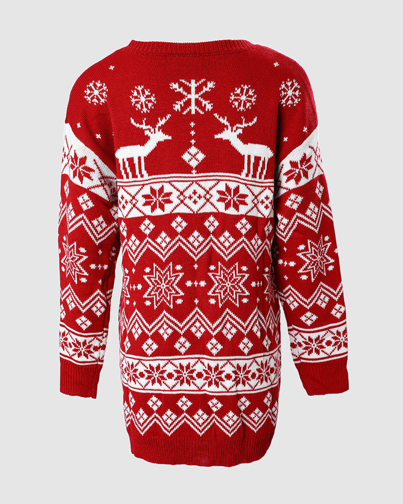 Christmas Fair Isle Pattern Knitted Sweater Dress Crewneck Long Sleeve Pullover Casual Dress