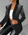 Rhinestone & Pearls Decor Shawl Collar Long Sleeve Blazer Coat