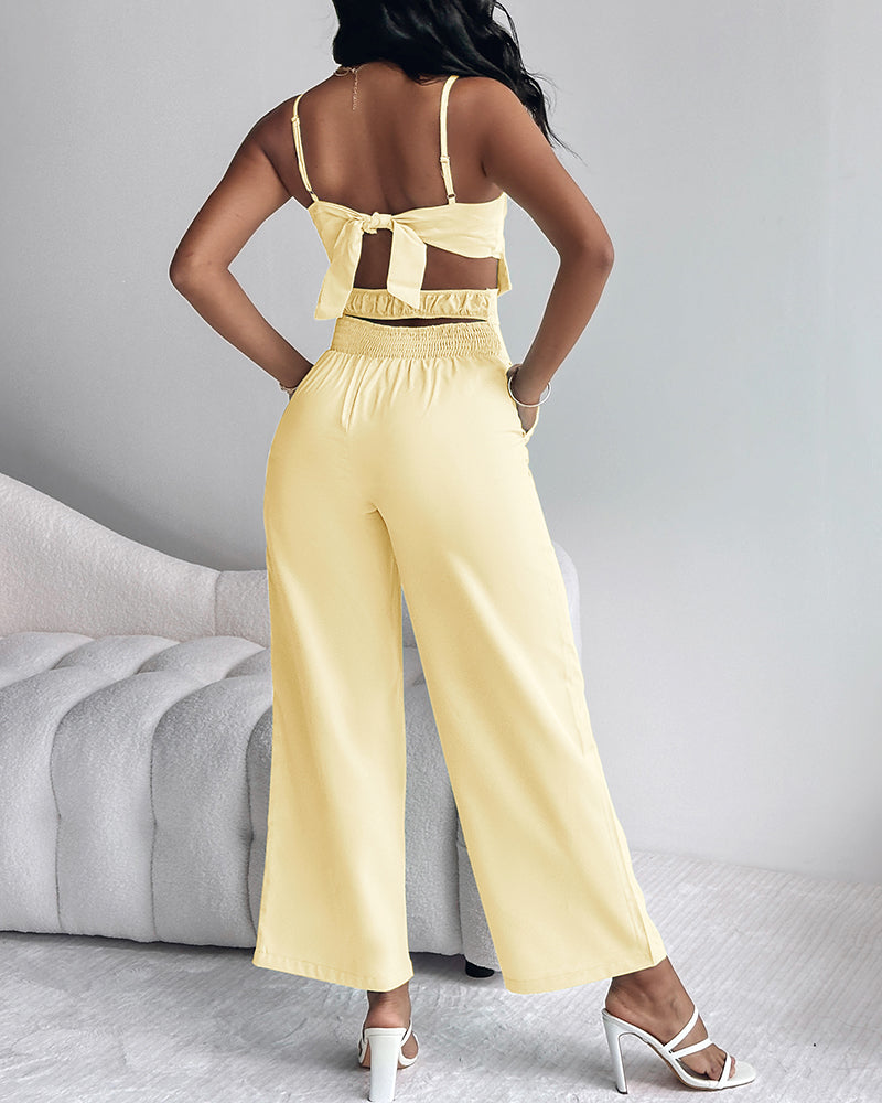 Floral Pattern Hollow Out Pocket Design Jumpsuit