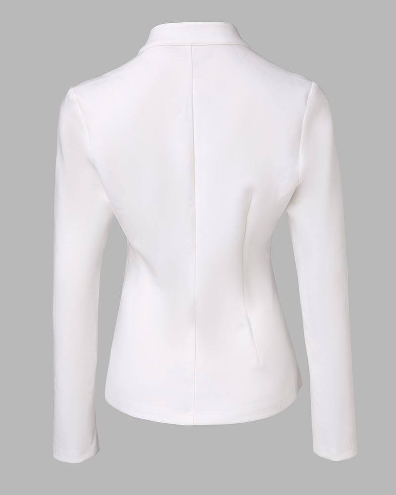 Stand Collar Long Sleeve Blazer Metal Button Front Work Office Jackets Coat