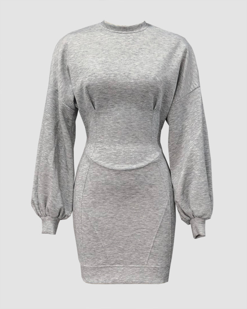 Lantern Sleeve Bodycon Pullover Sweatshirt Dress Crew Neck Mini Dress