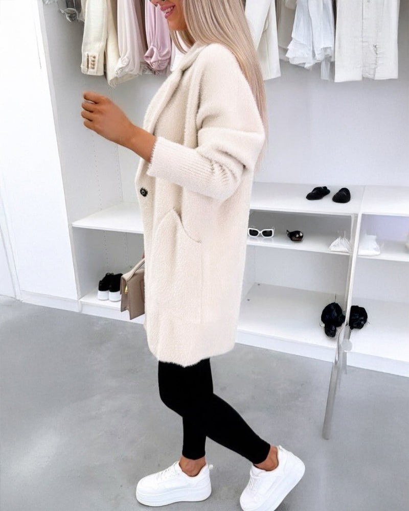 Turn-down Collar Long Sleeve Casual Button Coat with Pockets
