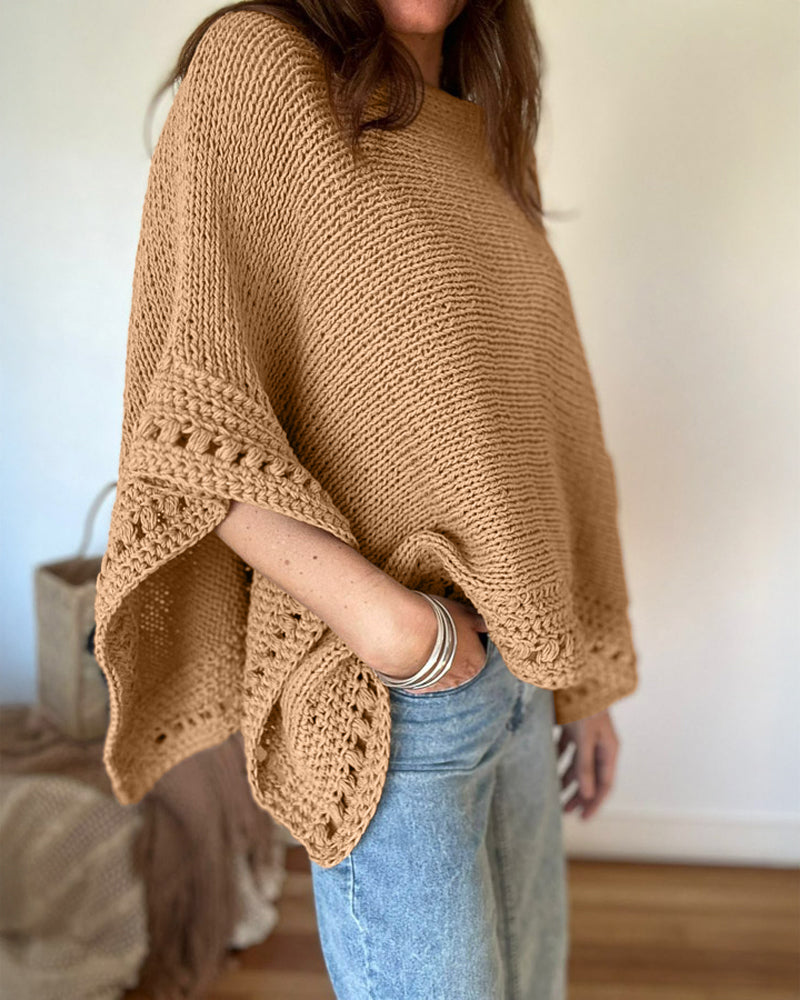 Solid Batwing Sleeve Hollow Out Crochet Pattern Top Casual Cover Up