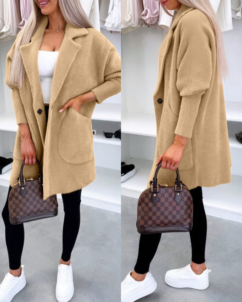 Turn-down Collar Long Sleeve Casual Button Coat with Pockets