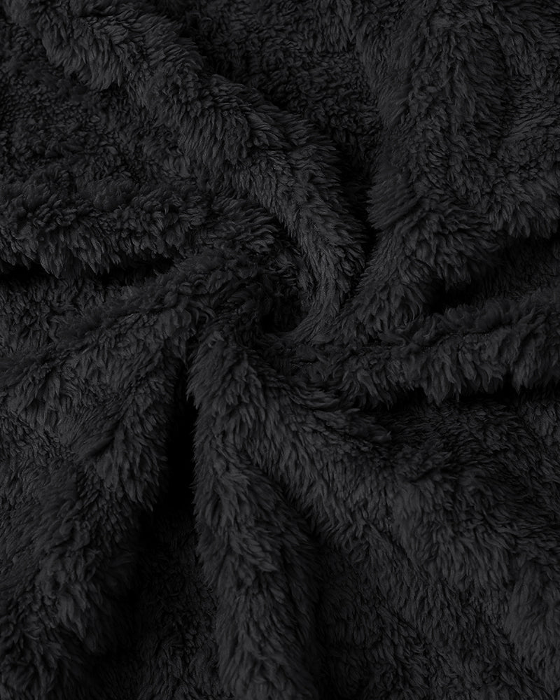 Cable Textured Lapel Neck Button Front Pocket Design Thermal Teddy Coat